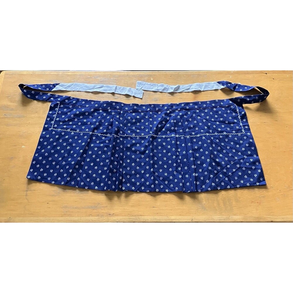 Vintage Apron Blue Floral Handmade MCM Kitchen Grandma Cottage Core Farmhouse
